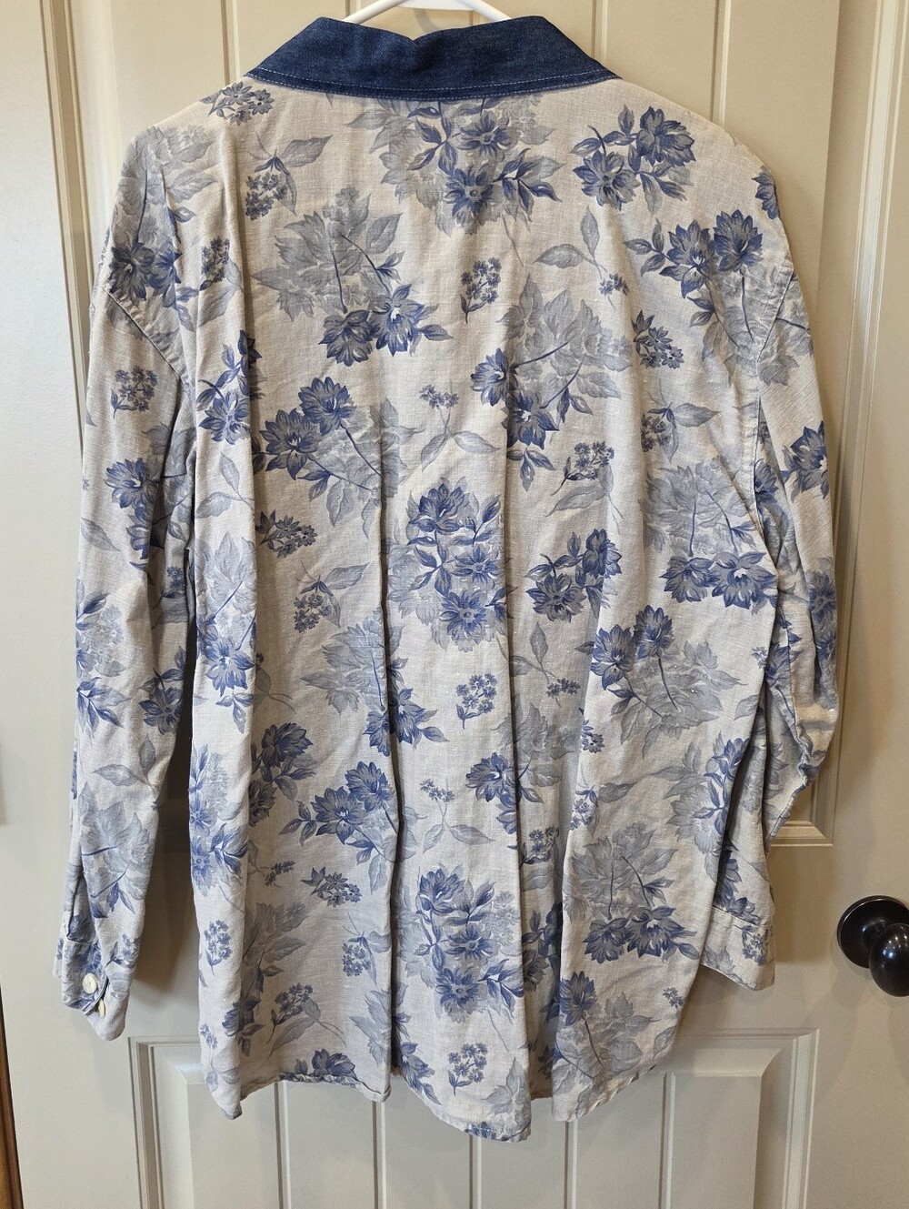 Vintage Capacity Woman Linen Blend Blue Floral Button Down Shirt Denim 2X - Picture 8 of 11